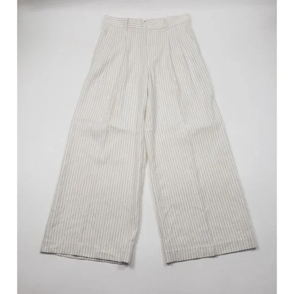 Madewell Superwide-Leg Trouser in Pinstripe Linen Blend Womens 4 Ivory Black - Picture 5 of 16